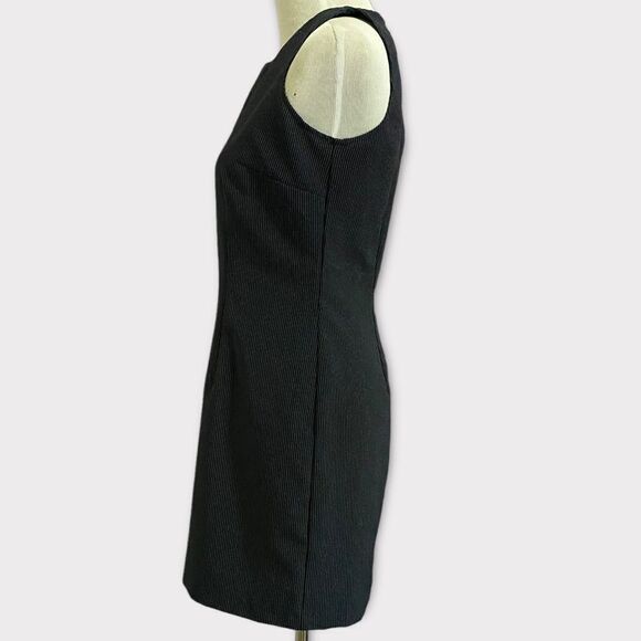 Vintage Midi Black Sheath Fitted Academia Striped Stretch Zip Sleeveless Dress - Picture 4 of 10